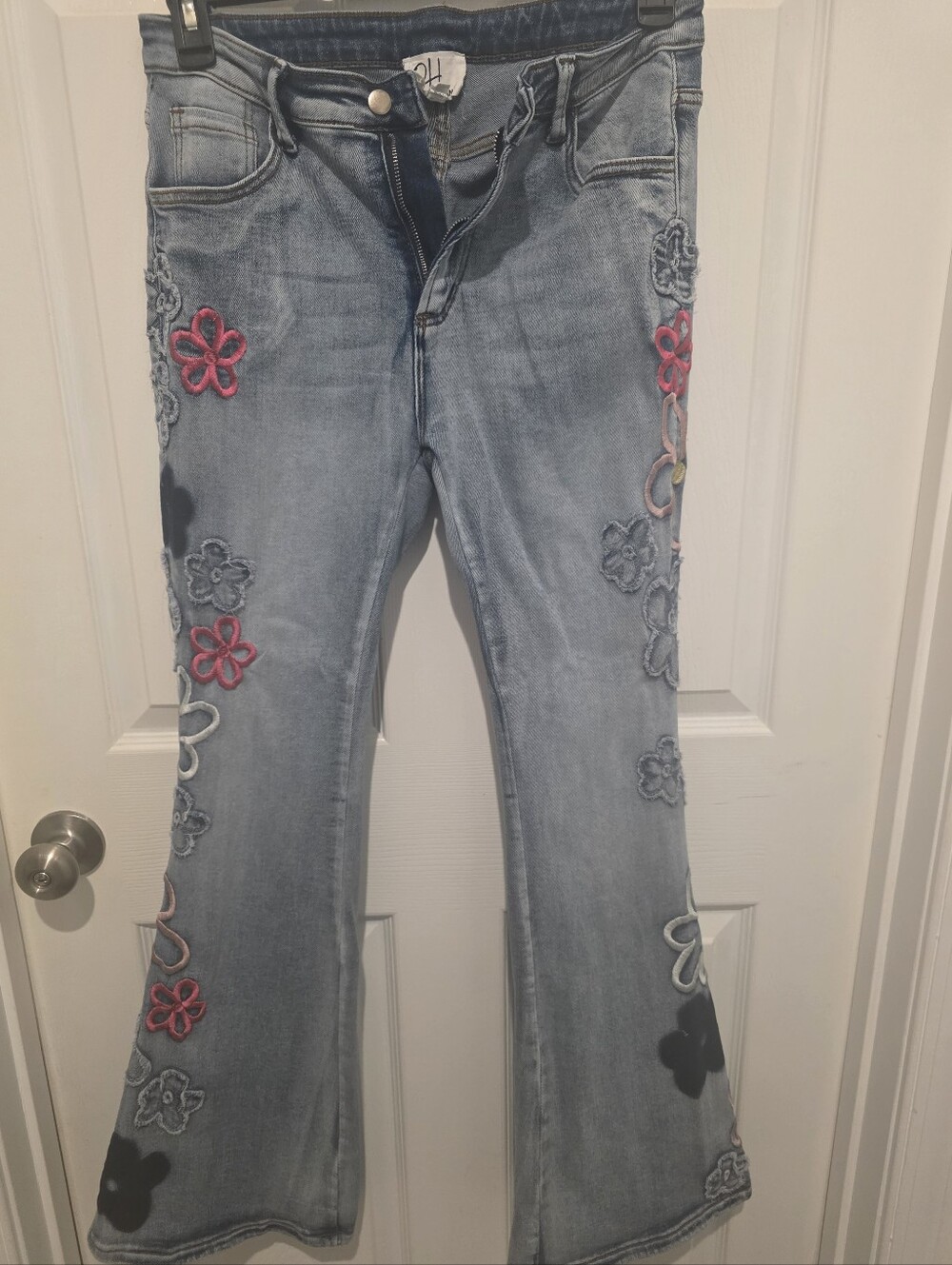 Women’s Light Blue Embroidered OH Floral Flare Jeans